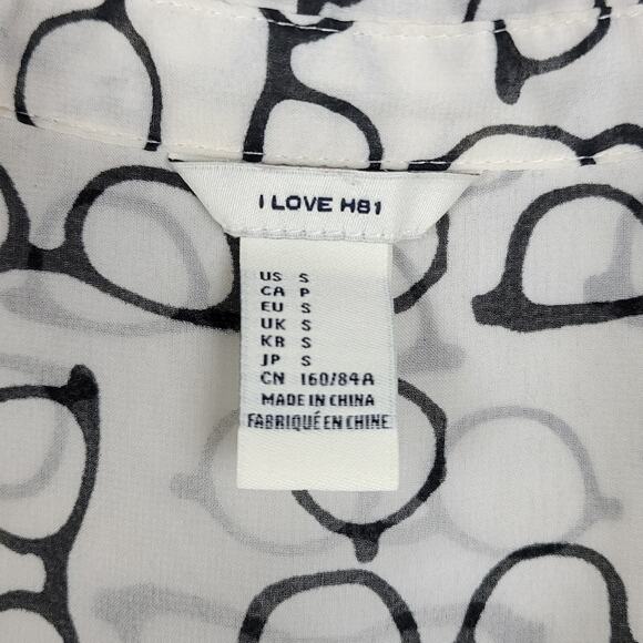 Eyeglasses Print Blouse Womens Small White Black Optical Glasses Spectacles - Picture 3 of 9